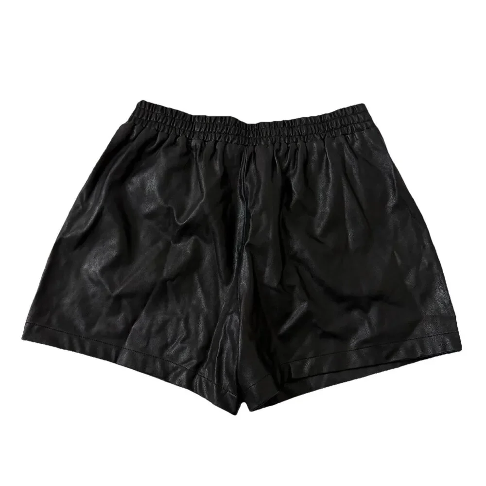 Amanda Uprichard Shorts Medium Black Faux Leather Pull On Elastic Waist Soft - Picture 4 of 7